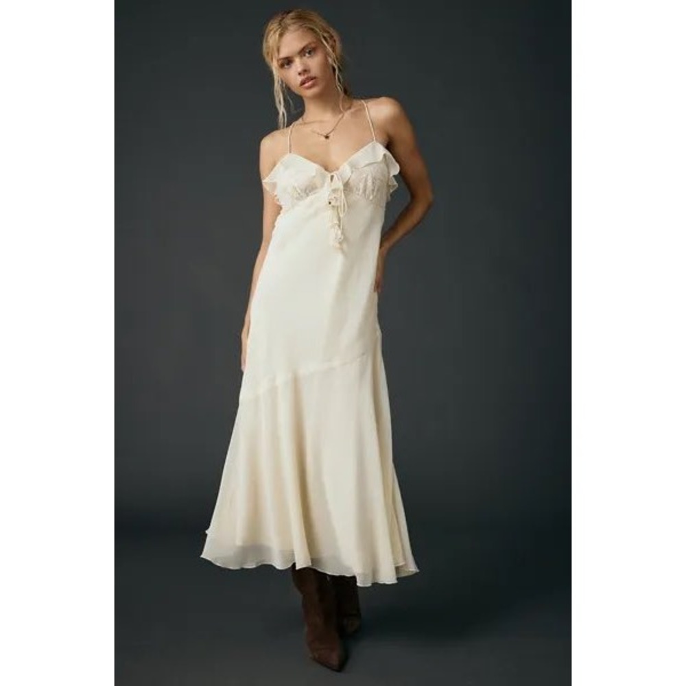 Kimichi Blue Lost in Time Asymmetric Ruffle Slip MIDI Dress